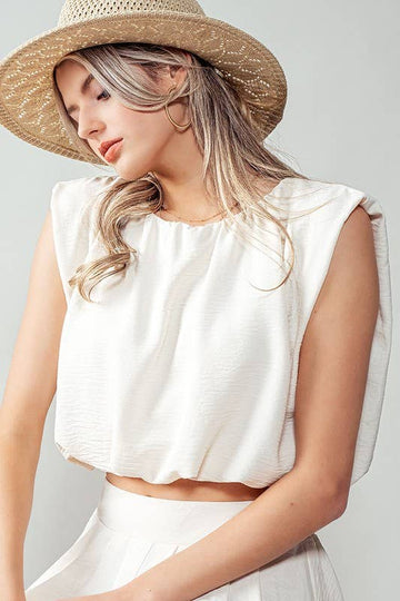 VOLUME SLEEVELESS BLOUSE: CREAM / S-2/M-2/L-2