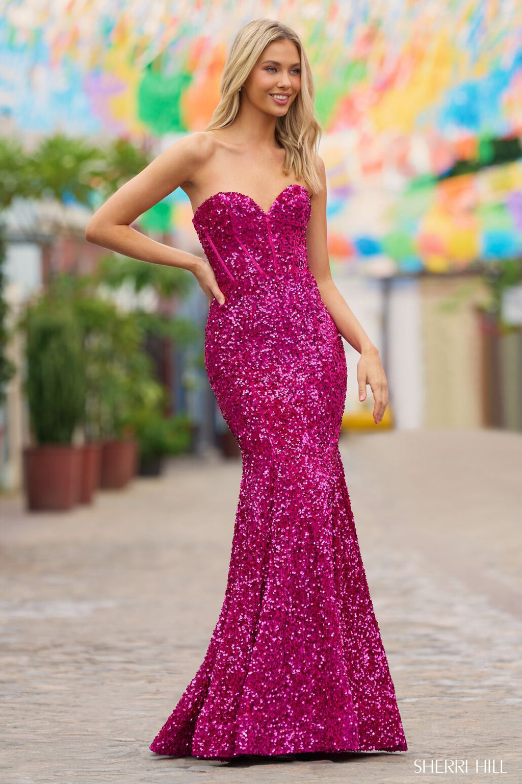 fitted lace wedding dress Sherri Hill Dress 57052 main image 0