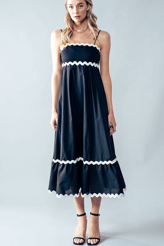 RIC RAC MAXI DRESS: BLACK