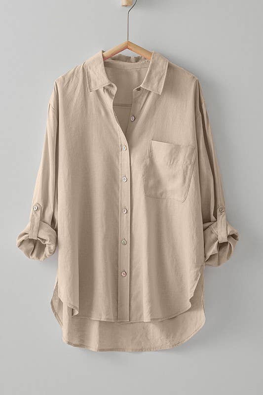BASIC LIGHT RELAXED FIT BUTTON DOWN SHIRT: WHITE / S-2/M-2/L-2