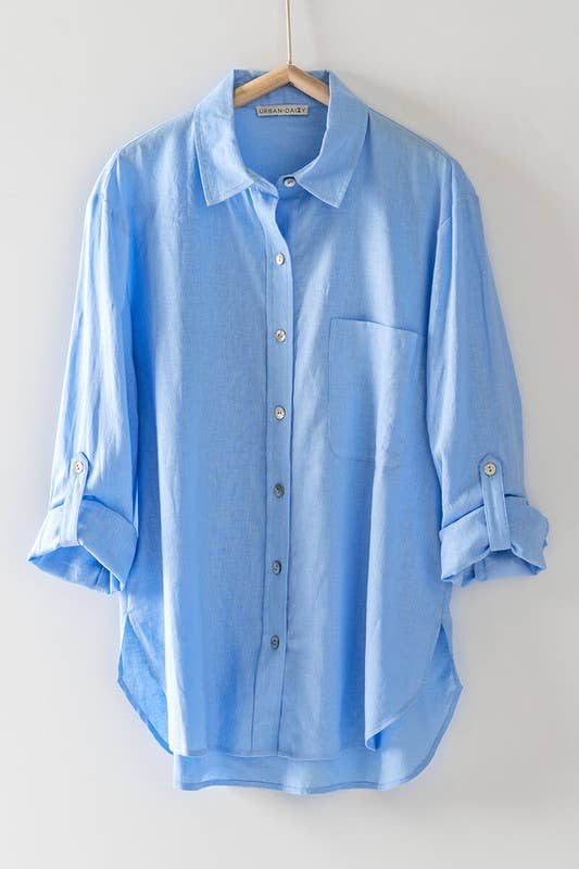 BASIC LIGHT RELAXED FIT BUTTON DOWN SHIRT: LT BLUE / S-2/M-2/L-2