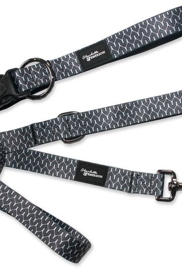 Charlotte & Emerson The Myles Collection Premium Dog Collar & Leash Set - Black and White Geometric