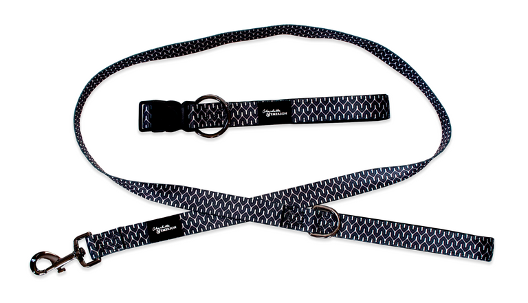 Charlotte & Emerson The Myles Collection Premium Dog Collar & Leash Set - Black and White Geometric